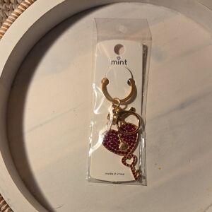 5 For 25 Mint Gold-Tone Keyring with Pink Rhinestone Heart  Key Charms Bundle 5